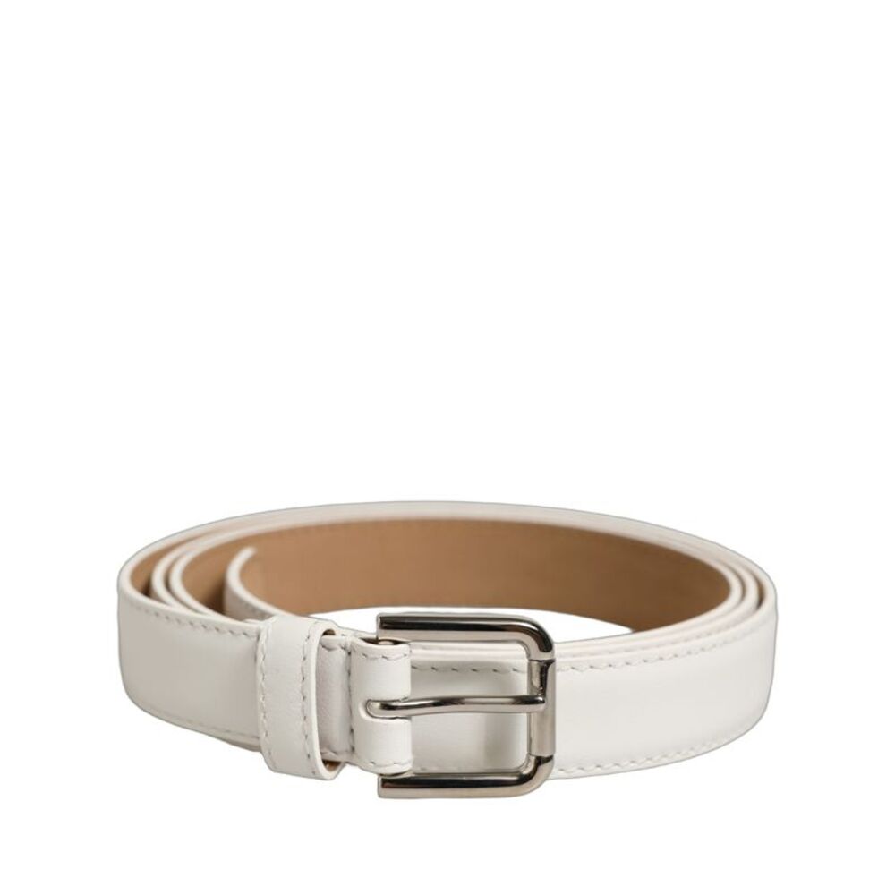 Dolce & Gabbana White Leather Silver Tone Metal Buckle Women's Belt